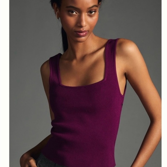 Maeve Anthropologie Deep Purple Bow-Back Tank Top - Picture 3 of 9
